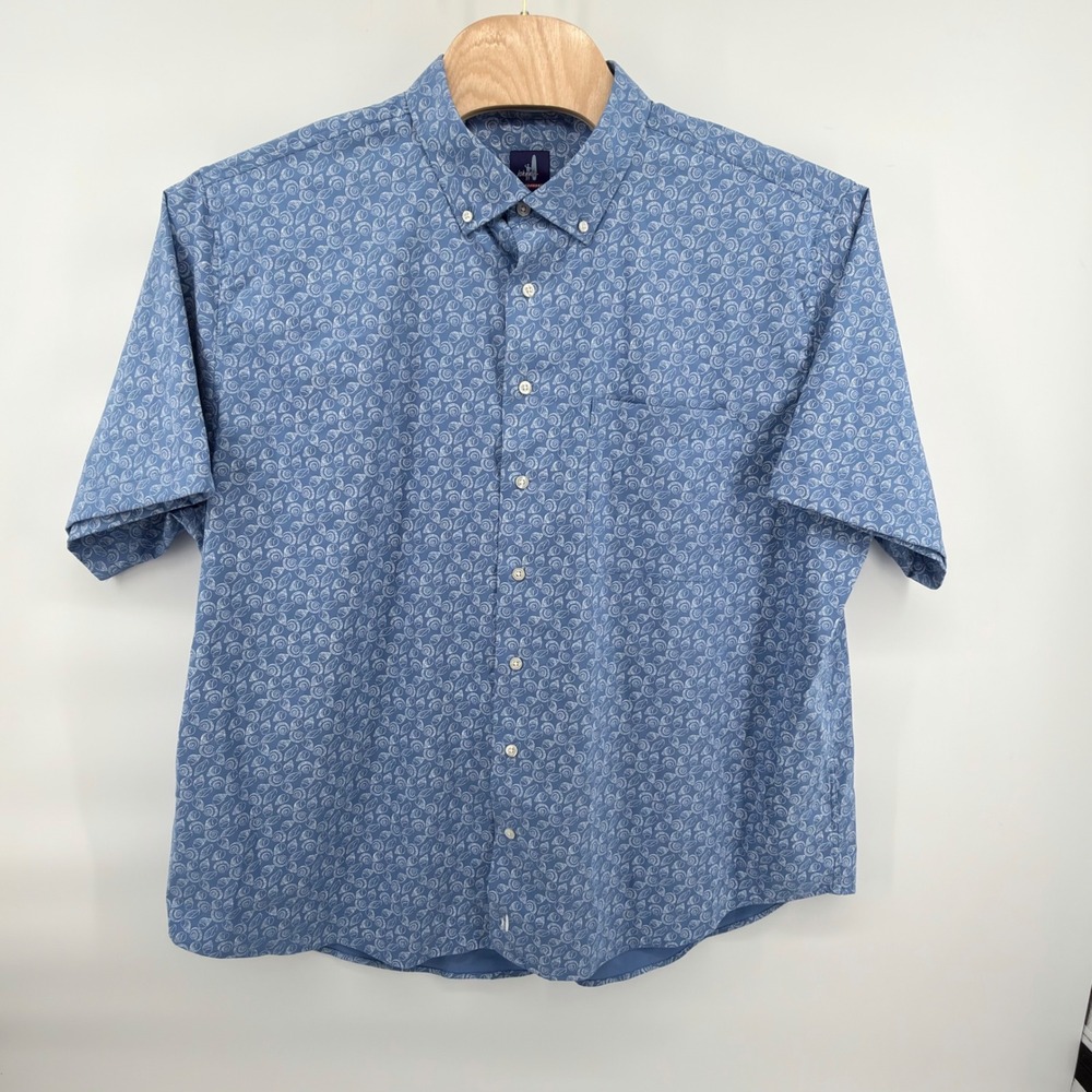johnnie-O Button Front Shirt Mens XXLarge Laguna Blue Seashell Prep-Formance